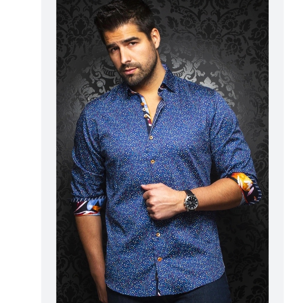 Au Noir Stylish Navy Blue Men's Casual Shirt